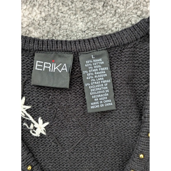 VTG Erika Christmas Sweater Vest‎ Beaded Embroidered Holiday Poinsettia - Picture 3 of 7